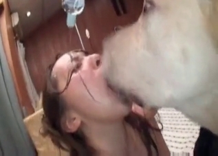 Asian model gets presented with a cunnilingus by her dog